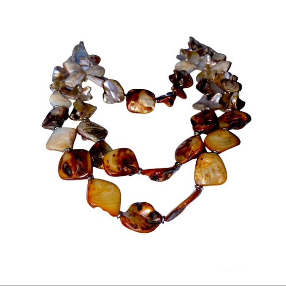 Abalone Mother of Pearl Multi Strand Layered Women’s Necklace Brown Gold Pearl - Picture 6 of 16